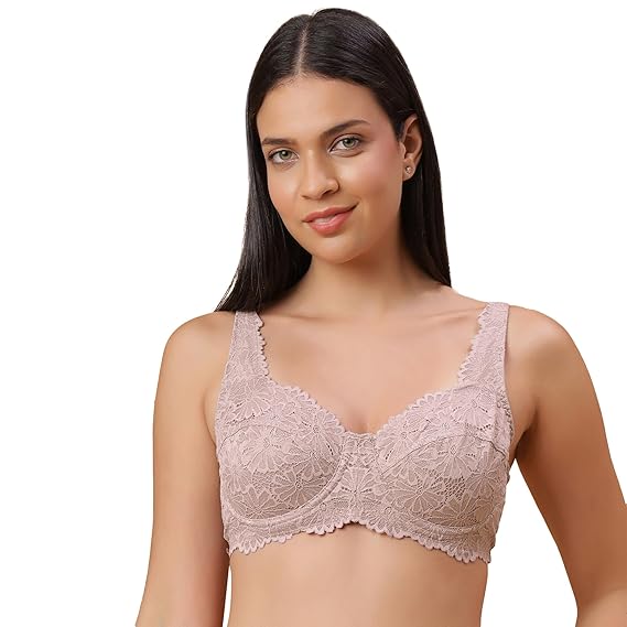 SOIE Women’s Lacy Full Coverage Bra – Non-Padded with Flexi Underwire
